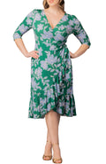 Flirty Flounce Wrap Dress Green & Blue Florals - Plus