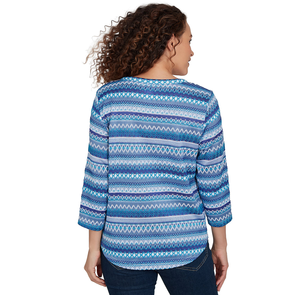 Alfred Dunner Textured Stripe Knit Top with Necklace - Blue